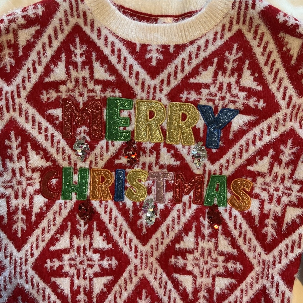 Holiday Time Merry Christmas Logo Fuzzy Snowflake Sweater Womens Size 1XL 16-18W